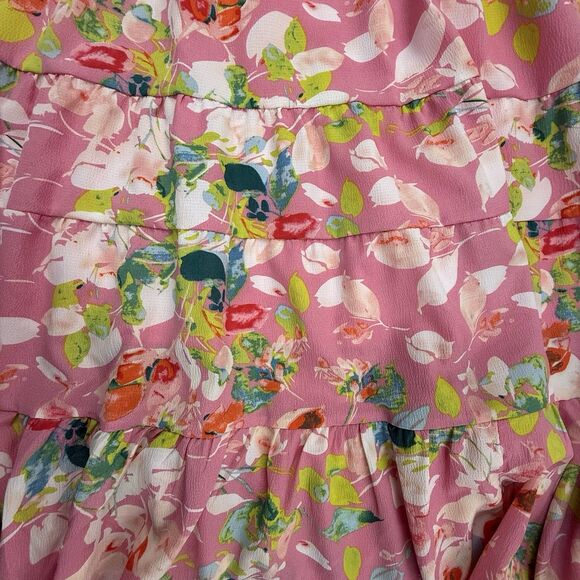Calessa Tiered Floral Maxi Skirt Size Large Pink Cottage Prairie Boho Lined - Picture 4 of 10